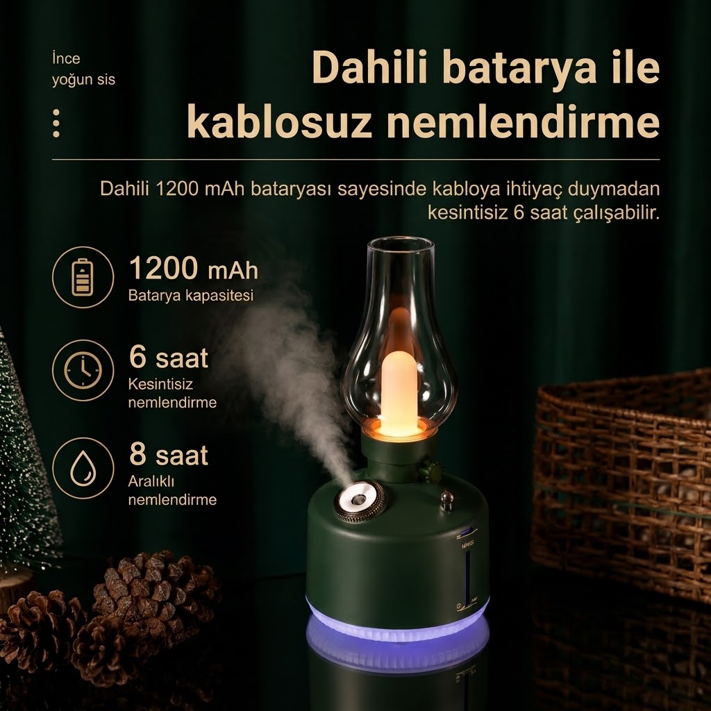 Şarj Edilebilir Dekoratif Lamba Kandil 280ML Oda Hava Nemlendirici Buhar Makinesi Koku Giderici