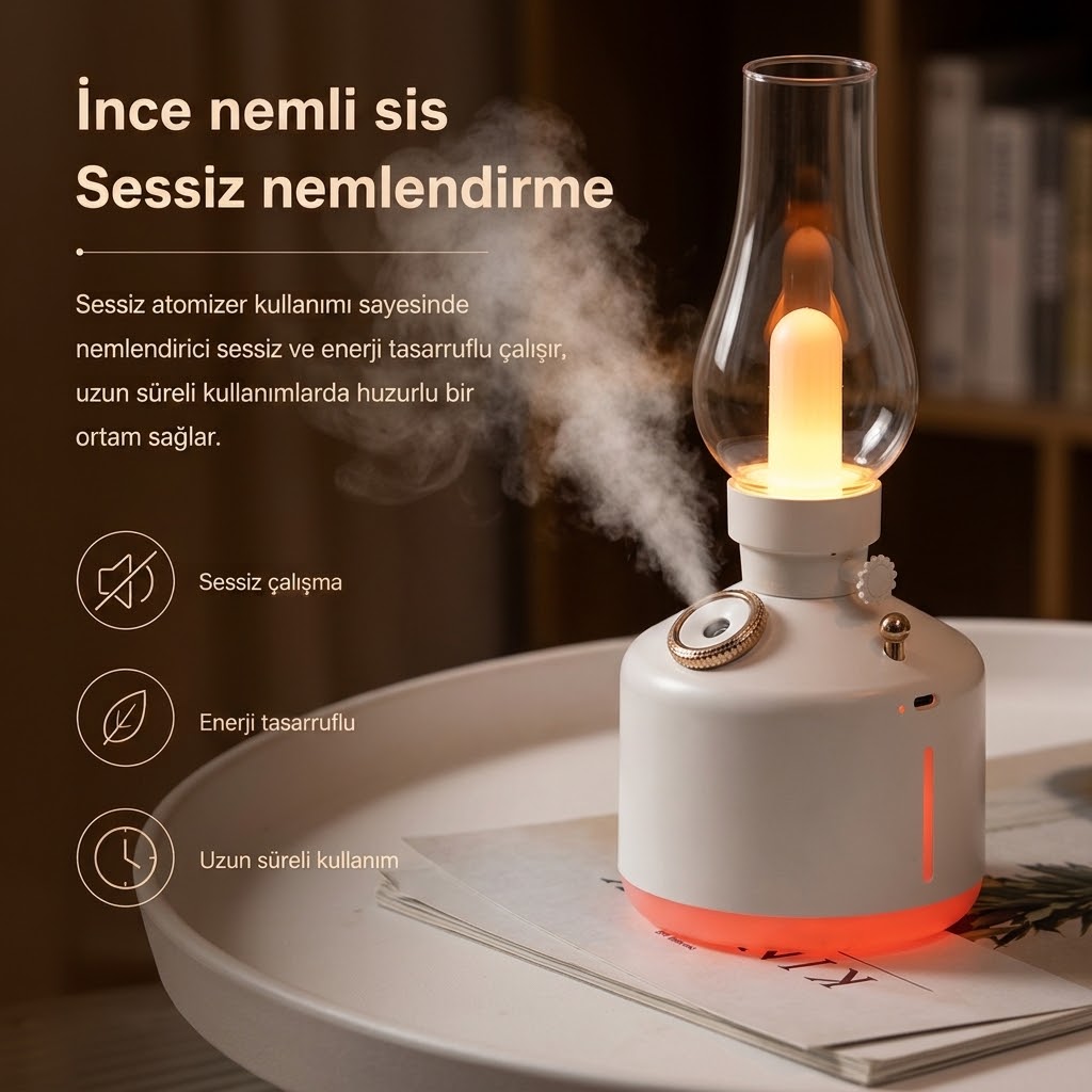 Şarj Edilebilir Dekoratif Lamba Kandil 280ML Oda Hava Nemlendirici Buhar Makinesi Koku Giderici