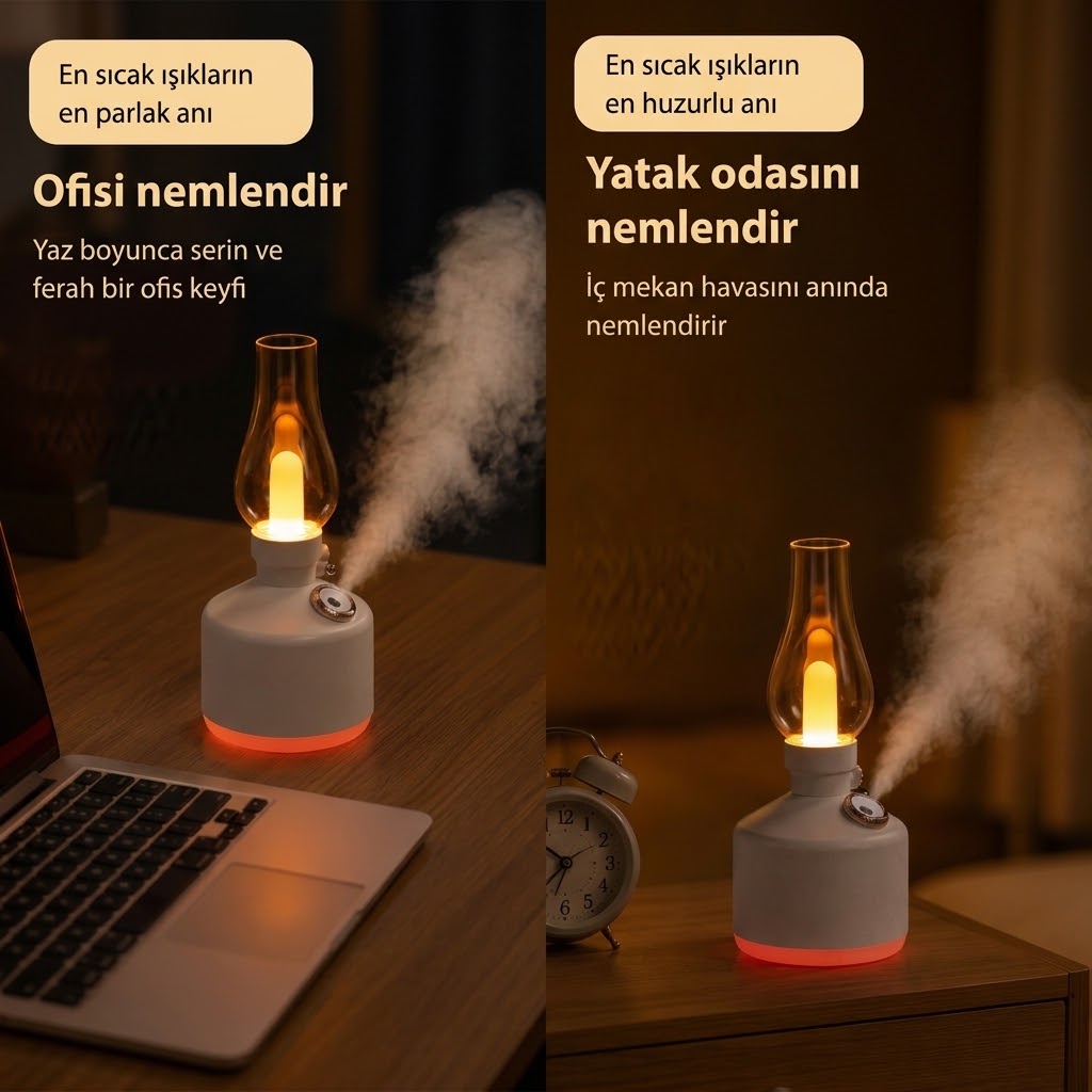 Şarj Edilebilir Dekoratif Lamba Kandil 280ML Oda Hava Nemlendirici Buhar Makinesi Koku Giderici
