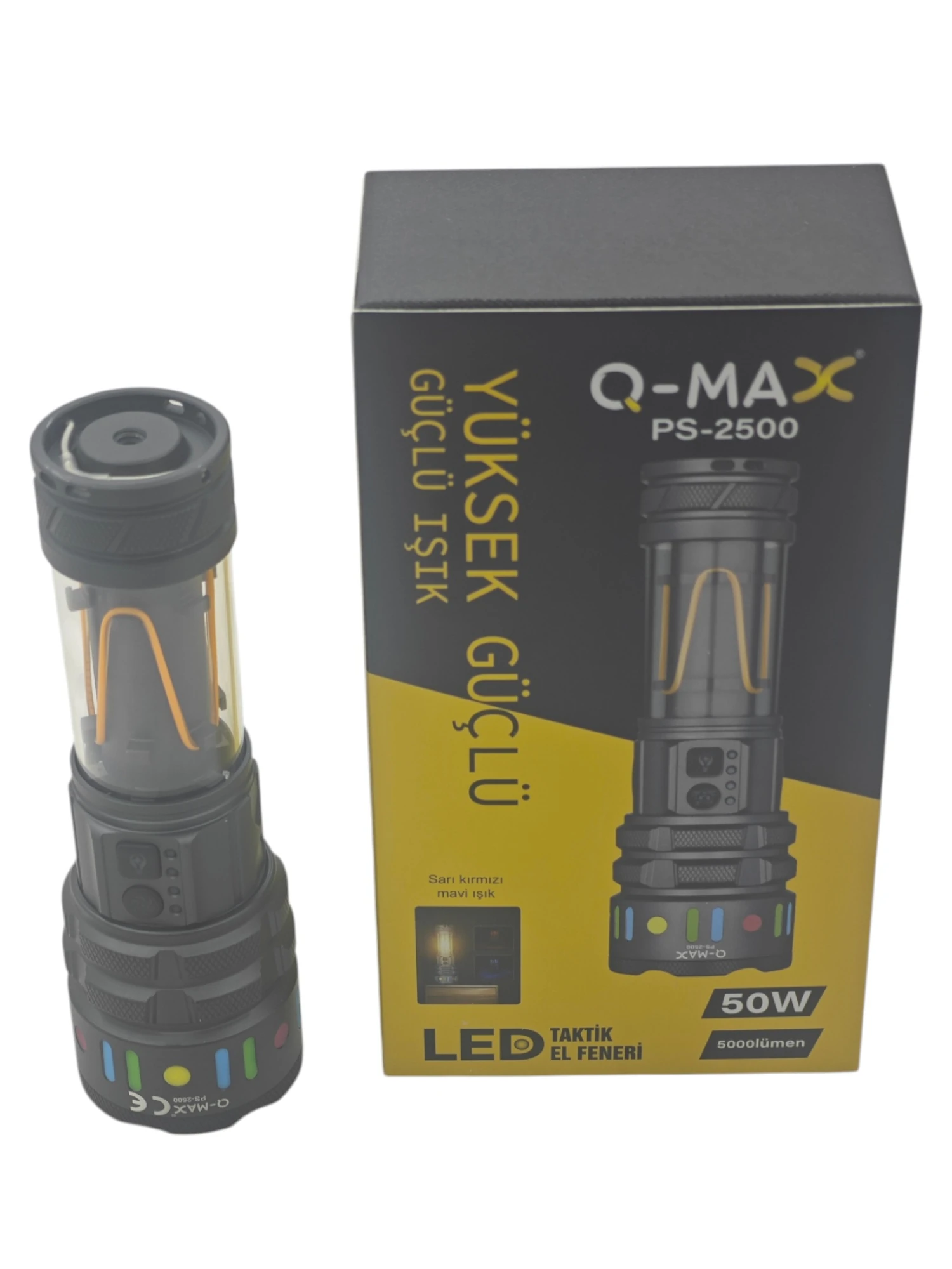 Q-Max PS-2500 50W 5000 Lümen Şarjlı LED Taktik El Feneri
